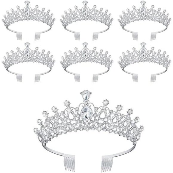 Women Girls Silver Rhinestone Tiara Crown Bridal Prom Wedding Party Accessory main image 5